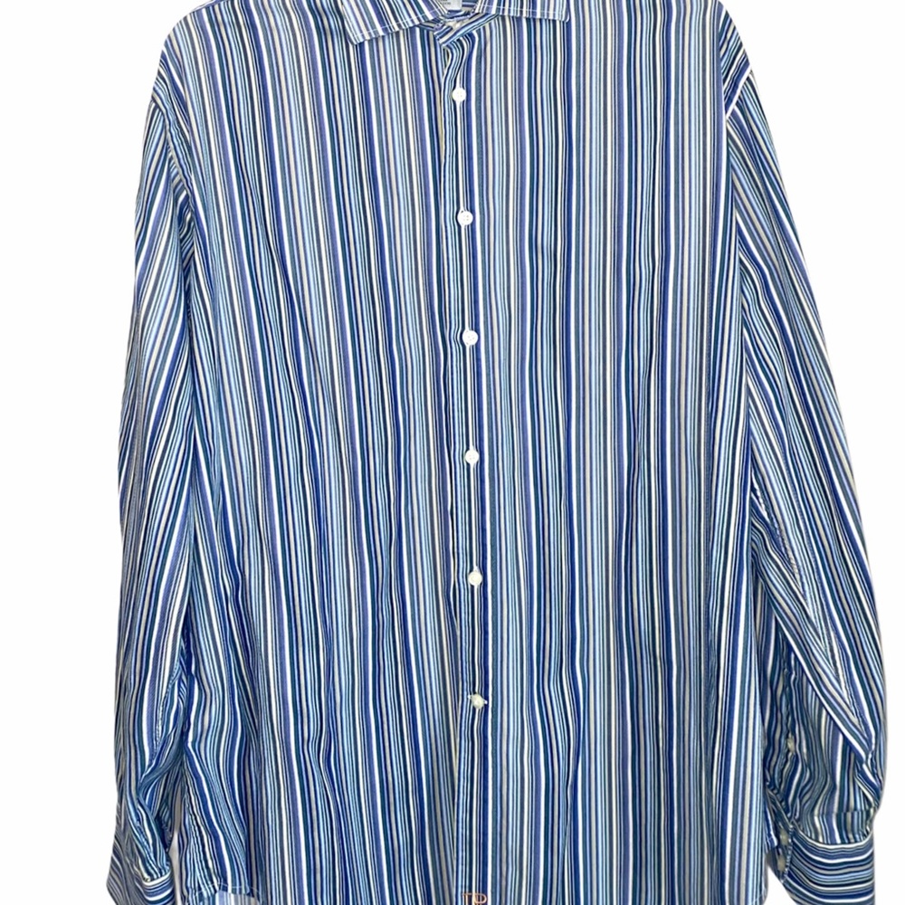 Thomas Dean Striped Flip Cuff Button Front Shirt - Picture 5 of 10